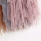 Nukty Women High Waist Ruffles Mesh Long Tulle Skirt Irregular Hem Mesh Tutu Skirt Lady Elegant Solid Party Gown Skirt