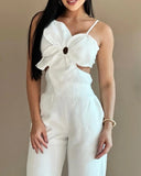 Nukty 2024 Summer Woman Long Jumpsuits Elegant Sexy Floral Pattern Shirred Hollow Out Jumpsuit New Fashion Casual One Pieces