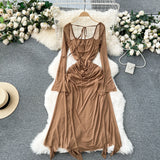 Nukty Double Layer Mesh Dress Spaghetti Strap Slim Bandage Sexy Bodyon Dress Backless Autumn Winter Dresses With Lining