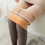 Nukty Winter Warm Tights Pantyhose Women Fleece Socks High Waist Thermal Stocking Insulated Pants Fake Translucent Leggings Tights