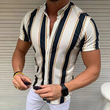 Nukty Men's Shirts Holiday Hawaiian Beach Shirts Striped Print Tops Business Casual Cropped Oversized T-Shirts 5XL Designer Clothing