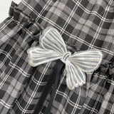 Nukty Kawaii Gothic Lolita Plaid Skirt Women Goth Bow Black High Waist A-line Mini Skirts Japanese Style Harajuku Soft Girl