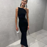 Nukty Sexy Ribbed Sleeveless Backless Beach Maxi Dress Women Elegant Strap Bodycon Prom Party Black Dresses Vacation Outfit