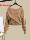 Nukty winter fits Fall Winter Two Piece Sets For Women Outfits Office Ladies Elegant Cross Knitwears Pullover Sweater And High Waist Skirts Sets