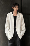 Nukty Black/White Men Blazer Collarless Contrast Color Streetwear One Button Long Sleeve Fashion Men Casual Suit Jacket 3XL-M