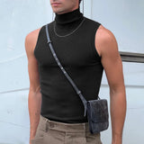 Nukty Men's Clothing Sexy Skinny Solid Color Tank Tops High Colalr Sleeveless Gym Streetwear Leisure Vests Party Basic Shirt S-3XL