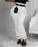 Nukty Women's Pants Spring Fashion Pocket Design Casual Ruched Plain Daily Long Cargo Pants Y2K Clothes