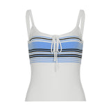 Nukty Elegant Striped Stitching Knitted Crop Top Casual Lace-up Bow Cute Tees Women Summer Holiday Style Vest y2k Aesthetic Tee