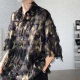 Nukty Personality Tassel Shirt Streetwear Fashion Short Sleeve Shirts Men's Casual Hip Hop Tops High Quality Loose Chic Shirt