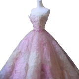 Nukty Pink 3D Applique Flower Formal Dress Elegant Strapless Slim Red Carpet Dresses Luxurious Trailing Ball Gown Engagement Vestido