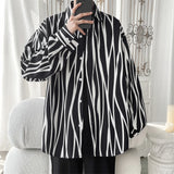 Nukty Men's Long Sleeve Striped Shirts Spring New Korean Button Up Shirt Unisex Fashion Casual Oversize Blouse Printed Clothing