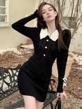 Nukty Y2K Sweet Sweater Knitted Dress for Women Elegant Long Sleeves Slim Party Mini Dress Female One Piece Prom Vestidos New Clothes