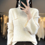 Nukty Pure Mink Cashmere Sweater Women,High Pile Neck Knit Jumper,Wide Strip Large Size Long Sleeves,Autumn,Hot Sale
