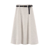 Nukty Vintage Thicken Woolen Skirts for Women Autumn Winter New Solid Color Casual High Waist A-line Women's Skirts