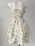 Nukty Elegant French Floral Mini Spaghetti Strap Dress Print Strapless Dresses Women's V-Neck Summer Holiday Beach Festival Clothes