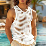 Nukty New American Style Fashion Men Tops Popular Vacation Hollow Out Mesh Vests Sexy Casual Sleeveless Tank Tops S-2XL 2025 Summer