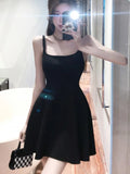 Nukty Black Sexy Spaghetti Strap Dress For Woman Elegant French Square-Collar Slim Wasit Dresses Sleeveless Party Evening Skirt Summer