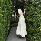 Nukty Elegant Temperament Bow Summer Casual Maxi Dresses V-Neck Y2K Slim Fit Long Dress Evening Party Office Holiday Vestidos