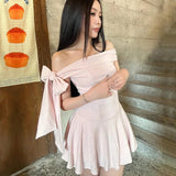 Nukty Elegant Solid High-waist Off Shoulder Mini Dress Y2K Sweet Cute Sleeveless Streetwear Dress Spring Summer New Vestidos