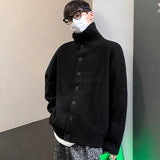 Nukty Winter Clothing Men's Luxury Knitted Jacquard Turtleneck Cardigan Sweatercoat Long Sleeve Casual Buttons Solid Color Coat
