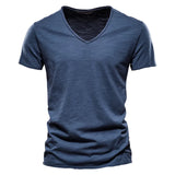 Nukty Men T-shirt V-neck Fashion Design Slim Fit Soild T-shirts Male Tops Tees Short Sleeve T Shirt For Men