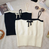 Nukty Women Sexy Knitted Patchwork Crop Tops Spaghetti Strap Tank Top Off Shoulder Sleeveless Solid Camis For Women Summer