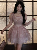 Nukty Kawaii Sweet Casual Mini Dress Women New Fashion Chic Floral Print Short Sleeves Chiffon Elegant Princess Party A-Line Vestidos