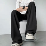 Nukty Summer Pleated Pants Men Fashion Oversized Ice Silk Pants Men Japanese Streetwear Hip-hop Loose Straight Pants Mens Trousers