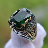 Nukty Retro Handmade Turkish Signet Rings for Men Ancient Silver Color Carved Ring Mystic Zircon Inlay New Punk Motor Biker Ring