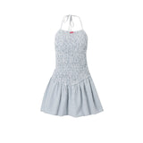 Nukty Elegant Striped Halter Ruched Off Shoulder Mini Dresses Y2K Backless Sexy Dress Summer Fashion Girls Women's Clothing