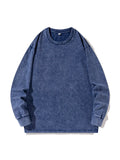 Nukty Men's Washed T-shirts 260G Thick Cotton High Street Retro Oversized Tee Korean Fashion Loose Y2K Tops Long Sleeve Tshirts