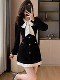 Nukty DRESS TO IMPRESS Women Red Velvet Chic Bow Y2k Mini Dress Autumn Winter Elegant Ruffled Birthday Dress Korean Vintage Luxury Evening Dresses