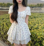 Nukty Floral Mini Dresses Women Backless Summer Sexy Spaghetti Romantic A-line French Style Y2k Holiday Basics Girlish Dating Clothes