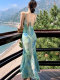 Nukty Summer Spring Mermaid Dress for Women Elegant Spaghetti Strap Princess Bodycon Evening Dresses Slim Waist Lace-up Vestidos Robe