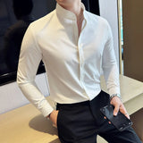 Nukty Camisas De Hombre Stand Collar Luxury Shirts For Men Quality Camisa Masculina Stretch Slim Fit Mens Dress Shirts Formal Clothes