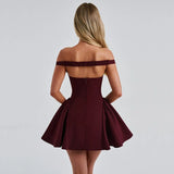 Nukty Solid Off Shoulder V-neck Backless Sleeveless Mini Dresses Sexy Zipper High Waist Bodycon Dress Evening Women Vestidos