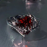 Nukty Y2K Women's Rings Kpop Red Crystal Heart Irregular Adjustable Ring Punk Vintage Rings Set Girls Fashion Party Jewelry Gift