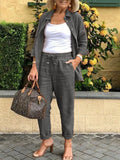 Nukty Cotton Linen Set Women Spring Summer Loose Oversize Long Sleeve Shirt Long Pants 2 Piece Sets Casual Office Ladies Trousers Suit