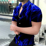 Nukty Men's Shirt Blue Flame 3d Printed Shirts Men Women Fashion Hawaiian Shirt Casual Beach Blouses Men's Vocation Lapel Blouse Boy