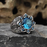 Nukty Retro Handmade Turkish Signet Rings for Men Ancient Silver Color Carved Ring Mystic Zircon Inlay New Punk Motor Biker Ring