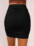 Nukty New Women Ruched Sexy Solid Wrapped Casual High Waist Mini Skirt
