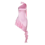 Nukty Stylish Skirt Sexy Waist Bag Hip Skirt Flutter Shoulder Slant Satin New Dress