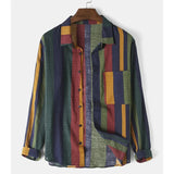 Nukty Spring and Autumn Men's Street Colorful Vertical Stripes Loose Relaxed Polo Collar Single Breasted Long Sleeve Shirt New