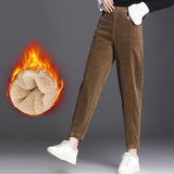 Nukty Women Corduroy Warm Pants Thick Plush Casual Pants Autumn Winter Leggings High Waist Harem Pants Trousers