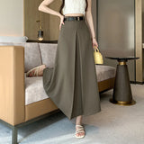Nukty skirt outfits winter Vintage Pleated Suit Women's Long Skirts Autumn Elegant Office Lady A-Line High Waist Solid Color Casual Skirts Female