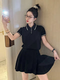 Nukty Preppy Style Y2k Sweet Outfits Woman Solid Knitted Top+Mini Pleated Skirt Korean Chic 2 Piece Set Spring Summer Basics New