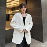 Nukty Black/White Men Blazer Collarless Contrast Color Streetwear One Button Long Sleeve Fashion Men Casual Suit Jacket 3XL-M