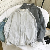 Nukty Stylish Striped Long Sleeve Men's Shirt Korean Trendy Loose-fit Lining Summer Sun Protection Clothes Hong Kong Style Jacket