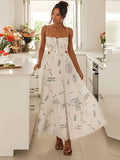 Nukty White Graffiti Print Sweet Sexy Hollow Out V Neck Tassel Sleeveless Evening Dress Women Summer Backless Maxi Dresses A2779