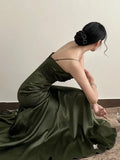 Nukty Elegant Satin Halter New Vintage Niche Waisted Fishtail Dresses Formal Gown Party Dress Sling Backless Waist Evening vestidos